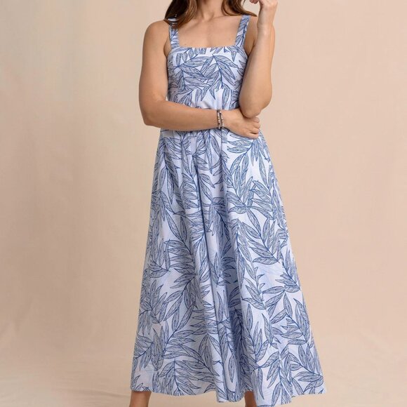 Southern Tide Leighton Blue Palms Seersucker Tie Back Maxi Dress S - Picture 8 of 8